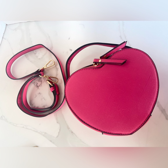 Pink Heart Shape Vegan Leather Purse Handbag Small Handle Satchel - Picture 7 of 13